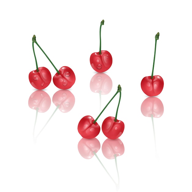 Ensemble de cerises douces parfaites isolées.