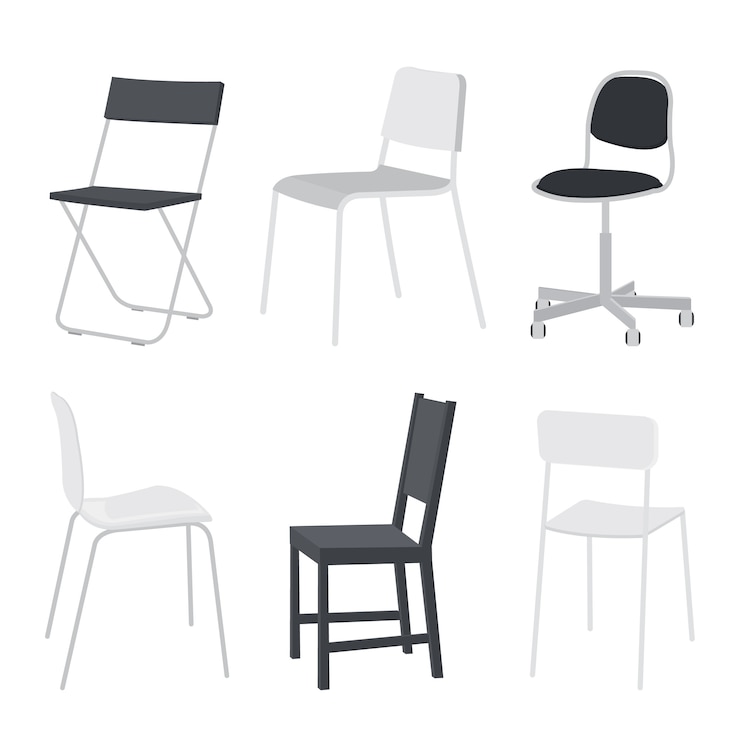 Vecteur ensemble de chaise et objet isolé de meubles confortables