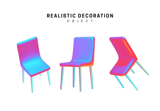 Vecteur ensemble de chaises au design réaliste 3d isolé sur fond blanc. illustration de graphiques vectoriels