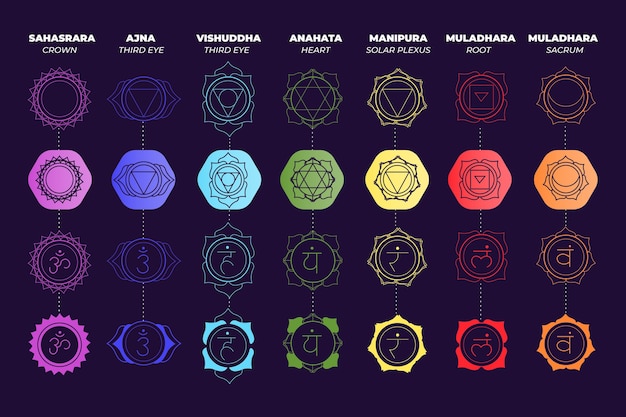 Vecteur ensemble de chakras colorés