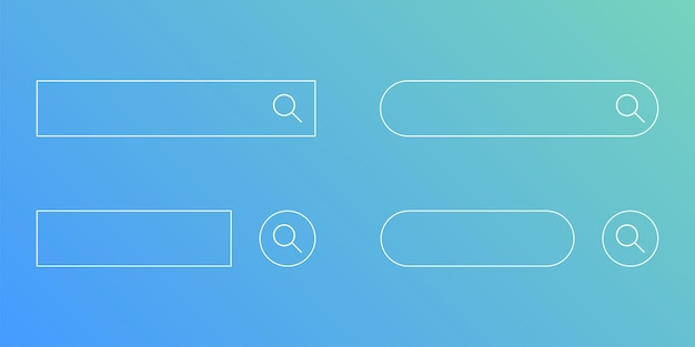 Ensemble de champs de recherche. Barre de recherche avec loupe. Boîte carrée et ronde pour la recherche.