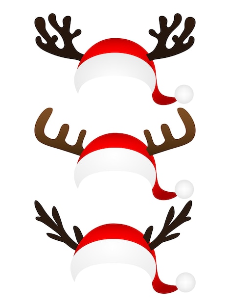Ensemble de chapeau drôle du Père Noël avec des cornes de renne sur fond blanc