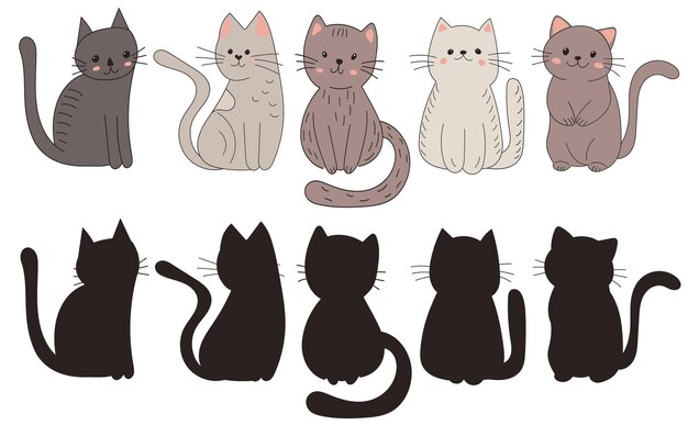 Vecteur ensemble de chatons mignons en vecteur de style doodle
