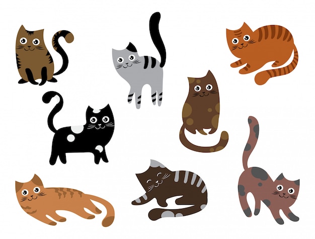 Vecteur ensemble de chats. une collection de chatons de dessins animés de différentes couleurs. animaux ludiques.