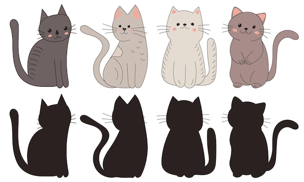 Ensemble de chats en vecteur de style doodle