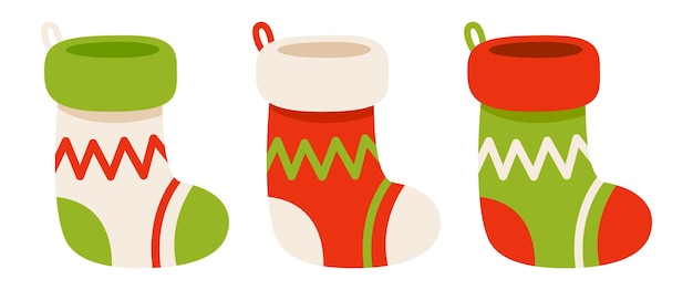 Ensemble de chaussettes de Noël dans un style plat isolé