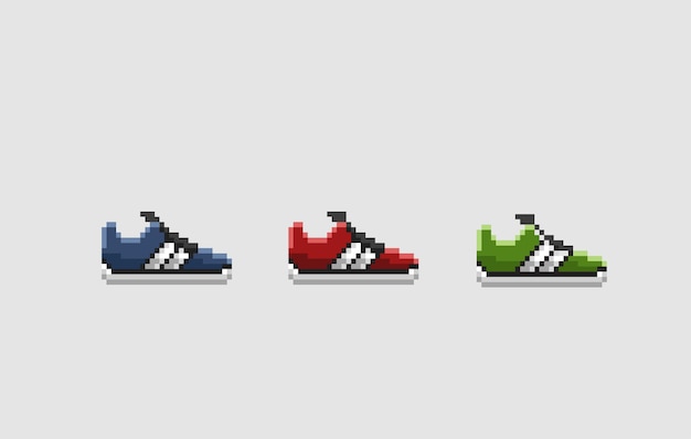 Ensemble De Chaussures Avec Différentes Couleurs Dans Un Style Pixel Art