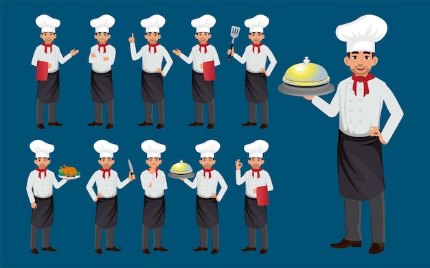 Vecteur ensemble de chef avec différentes poses