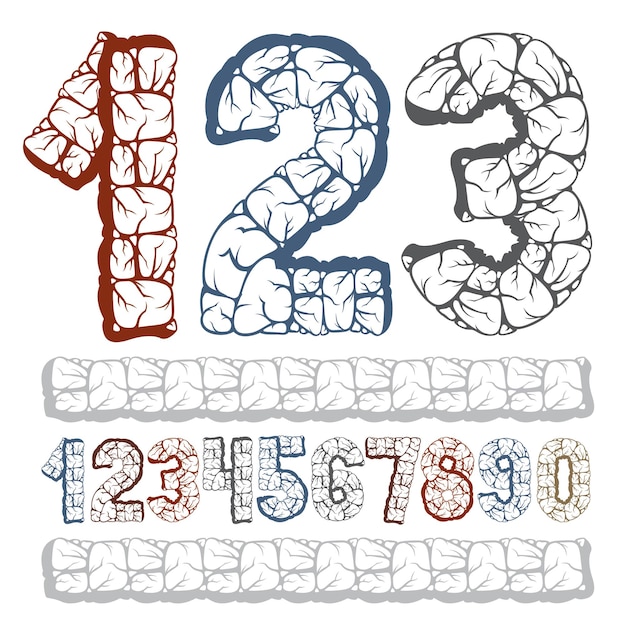 Ensemble de chiffres vectoriels élégants, collection de chiffres modernes. Les chiffres en gras de 0 à 9 peuvent être utilisés pour la création de logo, la conception d'affiches. Fabriqué avec un style de structure en granit 3d.