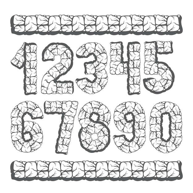 Ensemble de chiffres vectoriels élégants, collection de chiffres modernes. Les chiffres en gras de 0 à 9 peuvent être utilisés pour la création de logo, la conception d'affiches. Fabriqué avec un style de structure en granit 3d.