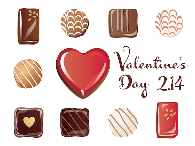 Vecteur ensemble des chocolats de la saint-valentin en forme de coeur