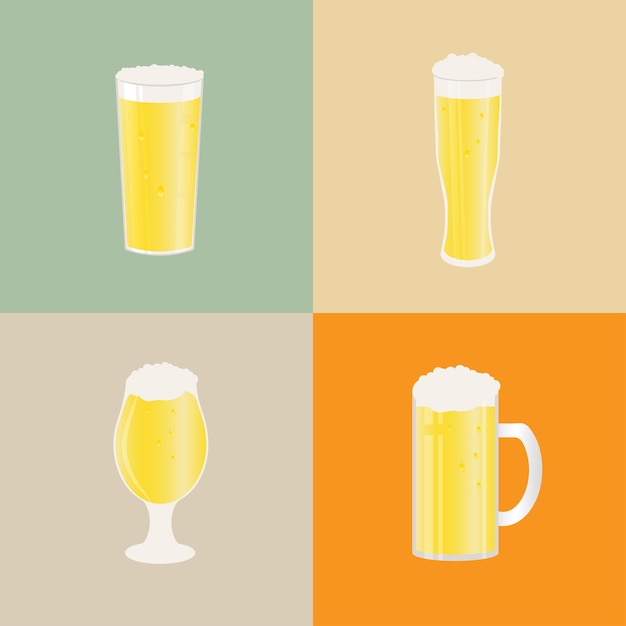 Vecteur ensemble de chopes à bière et verres. icône de vecteur avec des boissons alcoolisées. bière de blé, lager, bière artisanale, ale.