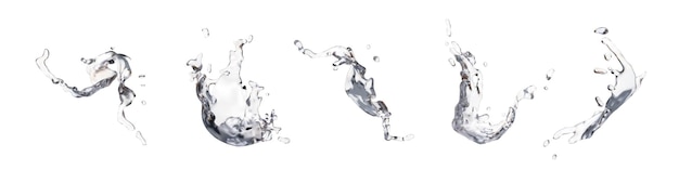 Un ensemble de cinq éclaboussures de vecteurs d'eau, des formes abstraites transparentes, des courbes, des torsions, des débordements.