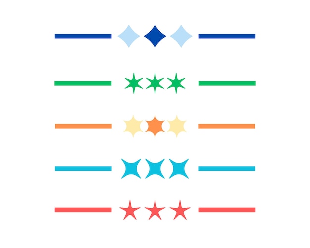 Vecteur ensemble de cinq éléments de classement par étoiles illustration vectorielle dans un style plat