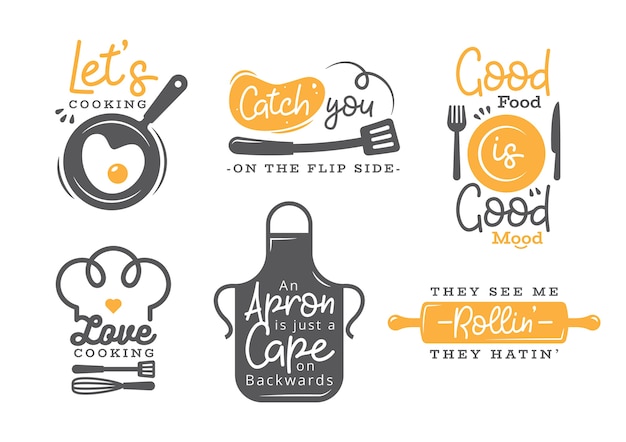 Ensemble de citations de cuisine Label, typographie et lettrage