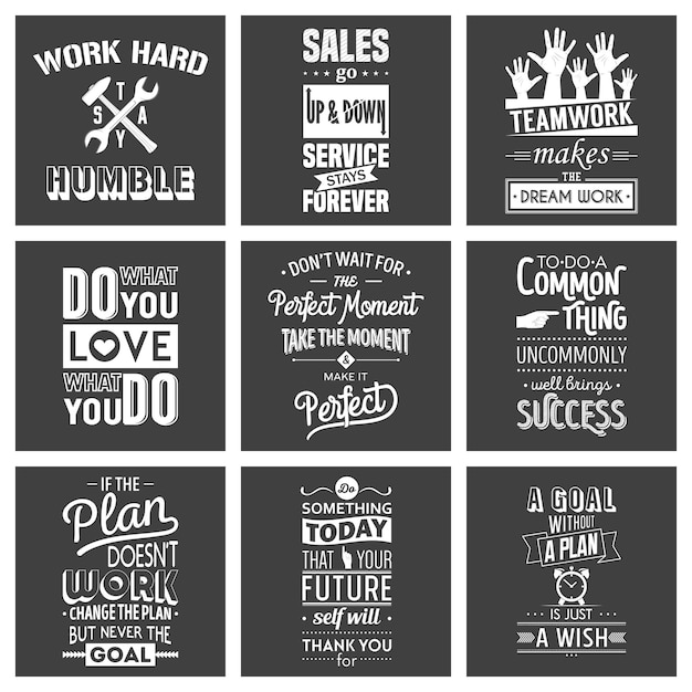 Ensemble de citations typographiques de motivation commerciale vintage.