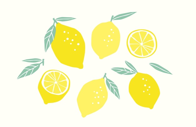 Ensemble de citrons dessinés. Agrumes, citrons, limes. illustration. Éléments isolés pour la conception