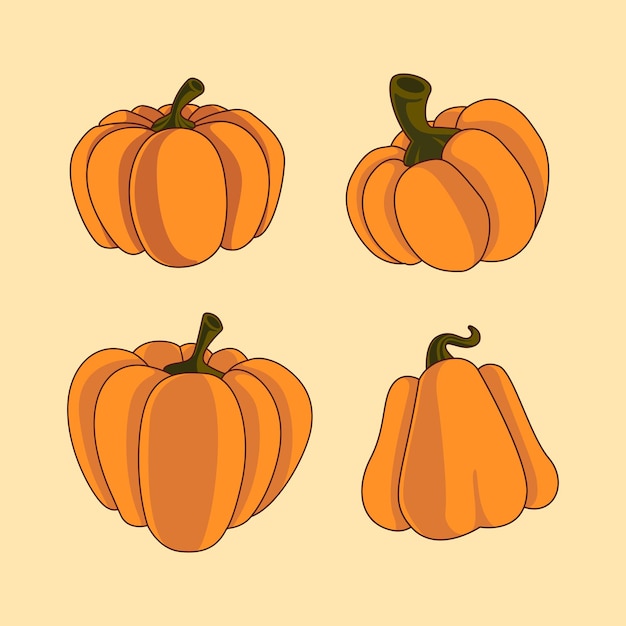 un ensemble de citrouilles d'automne avec un fond jaune