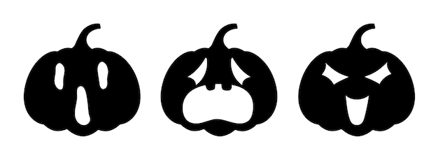 Ensemble de citrouilles d'halloween différents visages sur fond blanc silhouette citrouille avec sourire pour les vacances d'Halloween