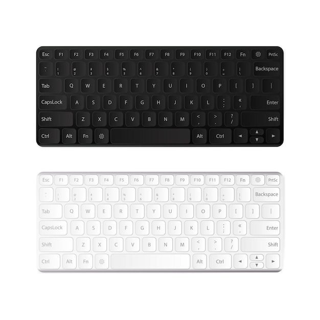 Ensemble de clavier noir et blanc. Clavier moderne isolé sur fond blanc. Réaliste