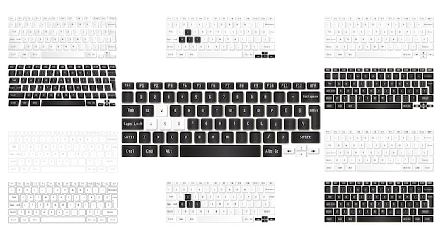 Ensemble De Claviers D'ordinateurs Portables Modernes Blancs Et Noirs Et D'ordinateurs Personnels. Illustration Vectorielle.