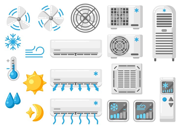 Vecteur ensemble de climatiseurs icône ou image pour l'industrie et les affaires