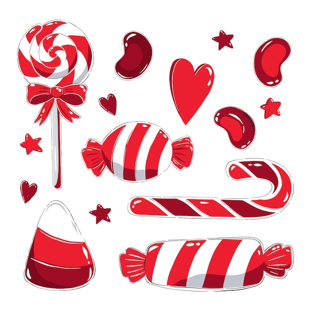 Ensemble De Clipart Avec Des Bonbons Rouges Et Des Sucettes.