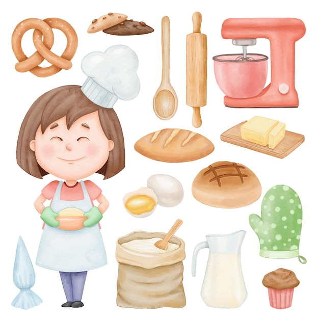 Ensemble de clipart de cuisson aquarelle