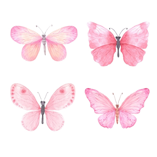 Ensemble De Clipart Papillons Aquarelle Lumineuse Rose