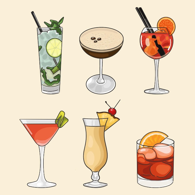 Vecteur un ensemble de cocktails froids populaires