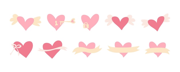 Ensemble de coeurs mignons simples Éléments de coeurs vectoriels décoratifs romantiques pour le thème de l'amour des vacances