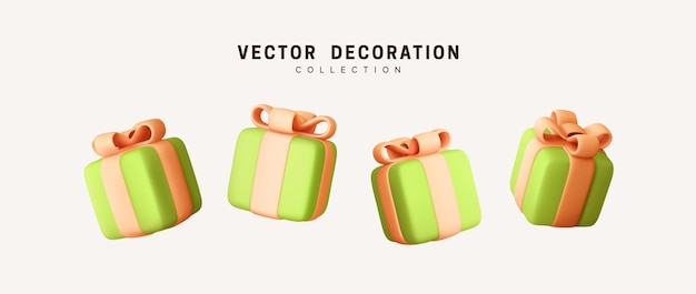 Ensemble De Coffrets Cadeaux 3d Réalistes. Cadeaux De Décoration De Vacances. Cadeau Surprise Festif. Décor Boîtes Isolées. Illustration Vectorielle