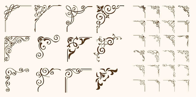 Ensemble de coins floraux vectoriels cadres décoratifs vintage frontières isolés signes d'illustration vectoriels se