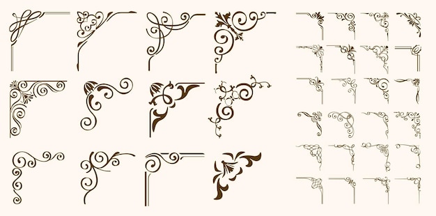 Vecteur ensemble de coins floraux vectoriels cadres décoratifs vintage frontières isolés signes d'illustration vectoriels se