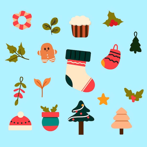 ensemble de collecte de fleurs et de feuilles avec des chaussettes vecteur