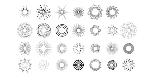 Ensemble Collection Abstraite Starburst Sunburst Coucher De Soleil Ligne Noire Éléments De Conception Doodle Rayons Éclatants