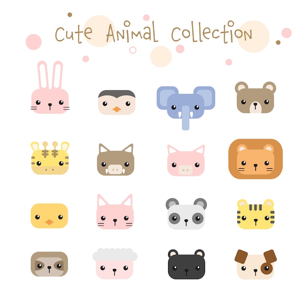 Ensemble De Collection De Bandes Dessinées Pastel Tête D'animaux Mignons