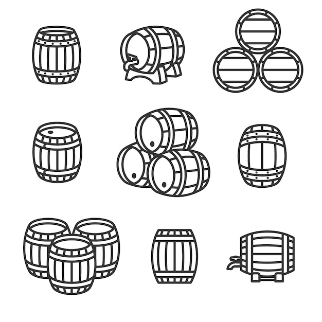 Ensemble de collection de barils Icône de collection de barils Vector