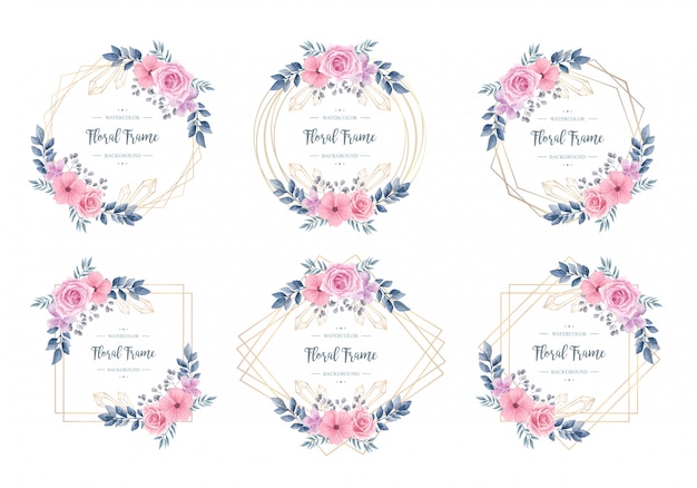 Ensemble De Collection De Cadre Floral Vintage Aquarelle