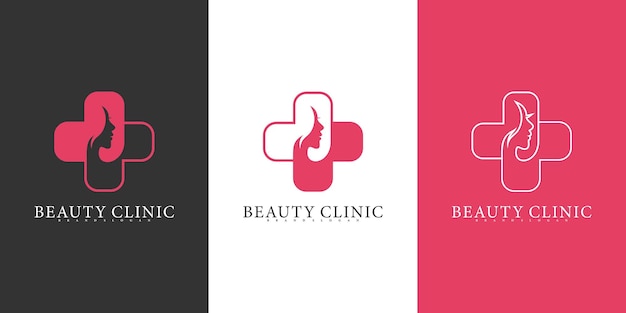 Ensemble De Collection De Conception De Logo De Clinique De Beauté Avec Style D'art En Ligne Créatif Vektor Premium