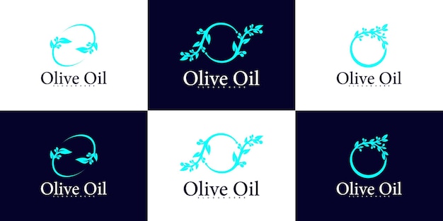 Ensemble De Collection De Conception De Logo D'huile D'olive Avec Forme De Branche Créative Vecteur Premium