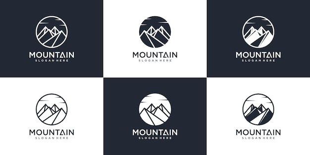 Ensemble De Collection De Conception De Logo De Montagne Avec Un Style D'art De Ligne Moderne Premium Vektor