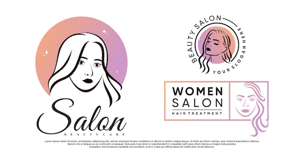 Vecteur ensemble de collection de conception de logo de salon de beauté avec visage de femme et élément créatif vecteur premium