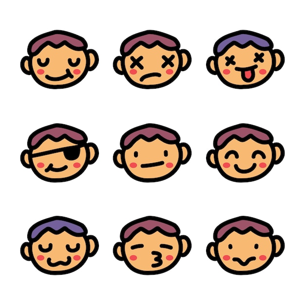 Ensemble de collection Doodle d'expression faciale d'émoticônes emoji