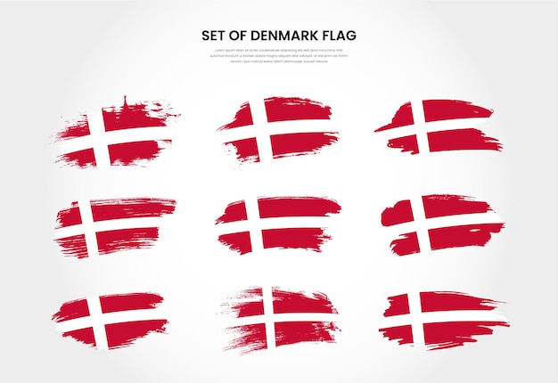 Vecteur ensemble de collection de drapeaux de coup de pinceau grunge pays danemark