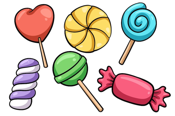 Vecteur ensemble de collection d'éléments de bonbons dessinés à la main vecteur isolé