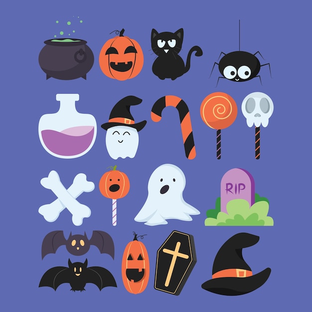 Ensemble de collection d'éléments d'Halloween mignons