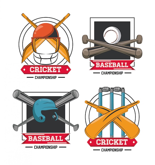 Ensemble De Collection D'emblèmes De Cricket Et De Baseball