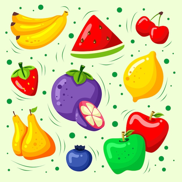 Ensemble De Collection De Fruits Colorés