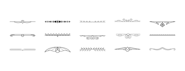 Vecteur ensemble collection ligne simple noire éléments bordure doodle style conception vectorielle croquis isolé